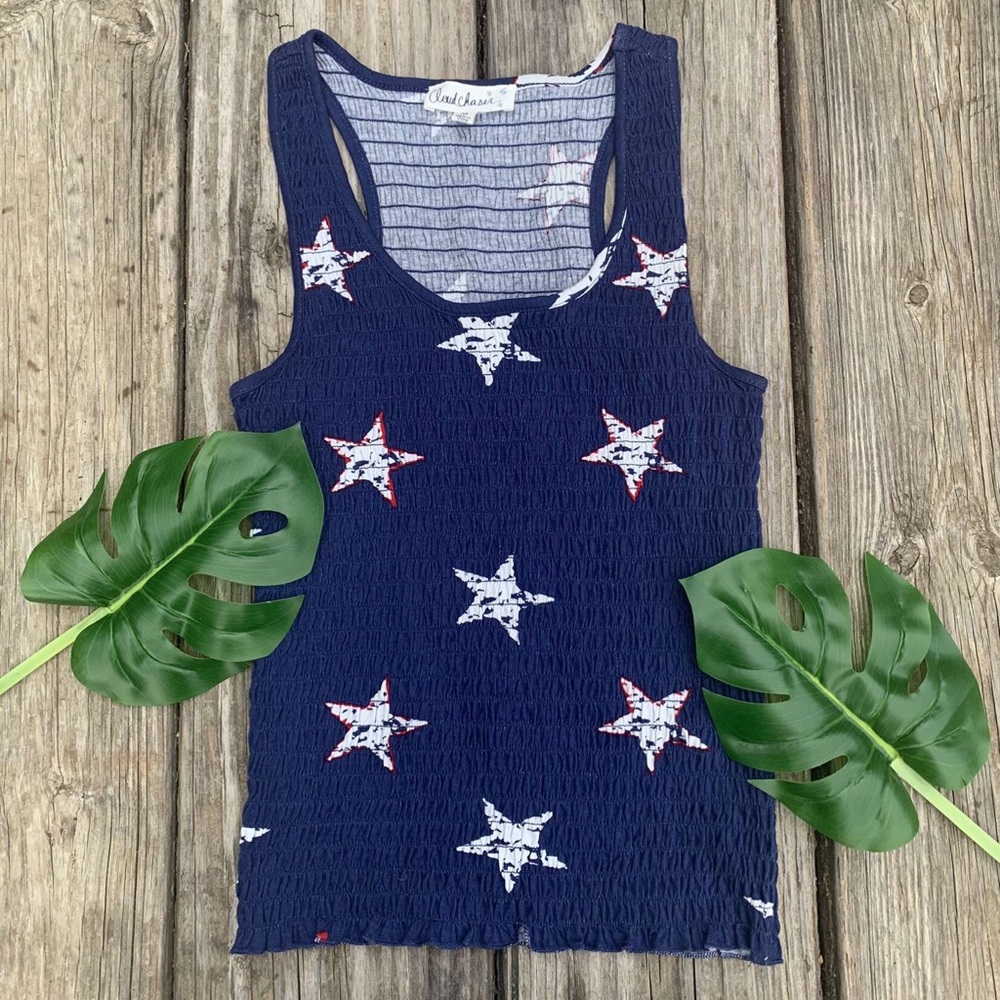 BLUE WITH STARS SHIRRED TOP
